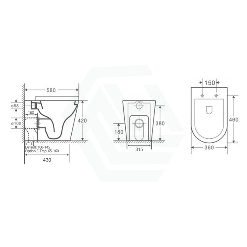 580X360X420Mm Bathroom Toilet Floor Pan Rimless Flushing Comfort Height Ceramic Pans