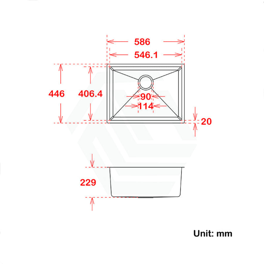 586X446X229Mm 1.2Mm Handmade Top/Undermount Single Bowl Kitchen Sink Stainless Steel Sinks