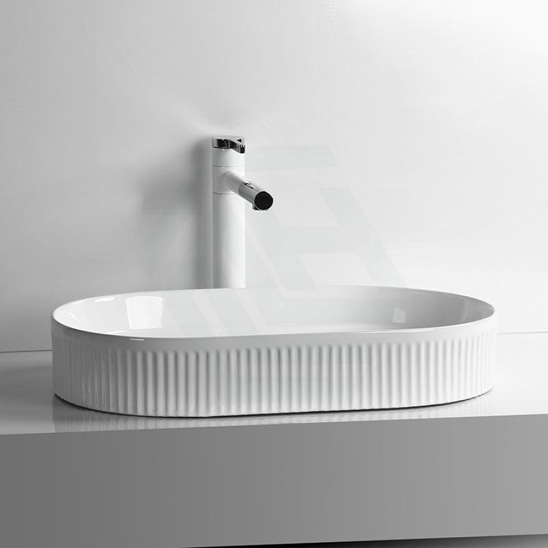 580X360X100Mm Oval Above Counter Ceramic Basin Gloss White Basins