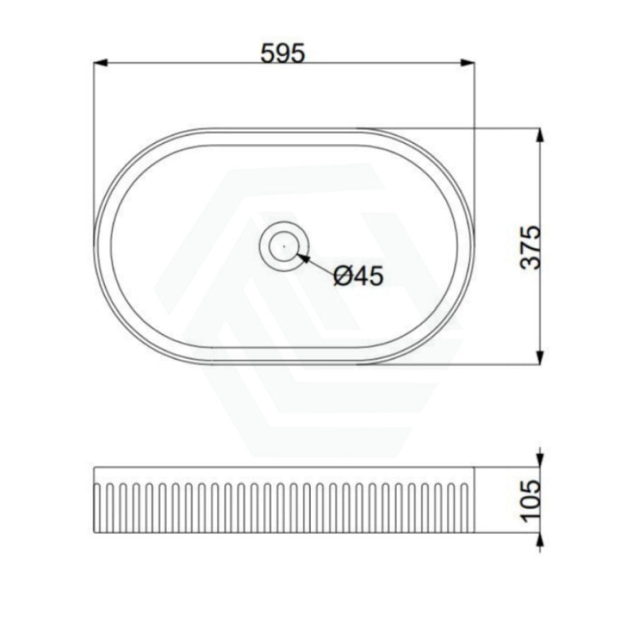 595X375X105Mm Oval Above Counter Ceramic Basin Gloss White Basins