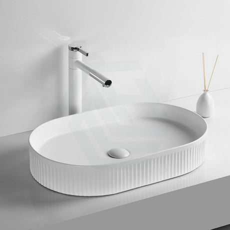 580X360X100Mm Oval Above Counter Ceramic Basin Matt White Basins