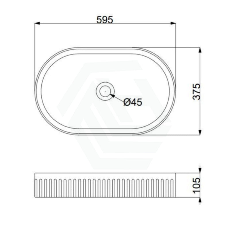 595X375X105Mm Oval Above Counter Ceramic Basin Matt White Basins