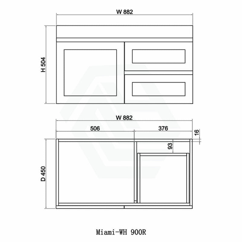 600-1500Mm Miami Wall Hung Bathroom Floating Vanity With Left / Right Drawers Matt White Shaker