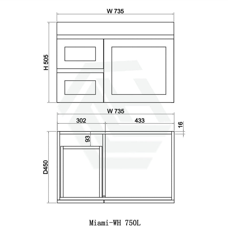 600-1500Mm Miami Wall Hung Bathroom Floating Vanity With Left / Right Drawers Matt White Shaker