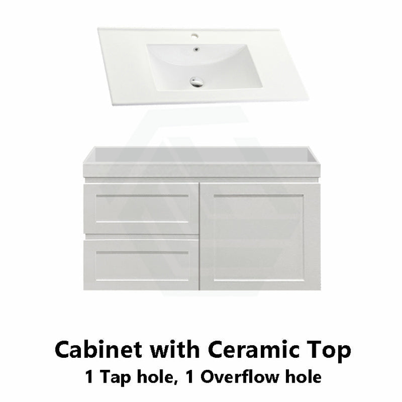 600-1500Mm Miami Wall Hung Bathroom Floating Vanity With Left / Right Drawers Matt White Shaker