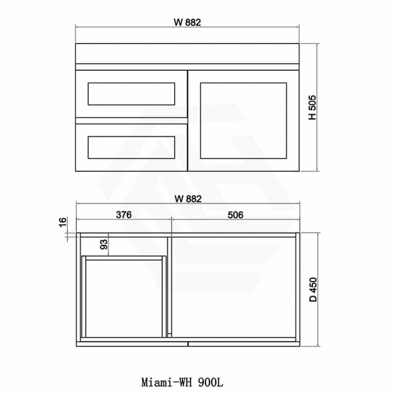 600-1500Mm Miami Wall Hung Bathroom Floating Vanity With Left / Right Drawers Matt White Shaker