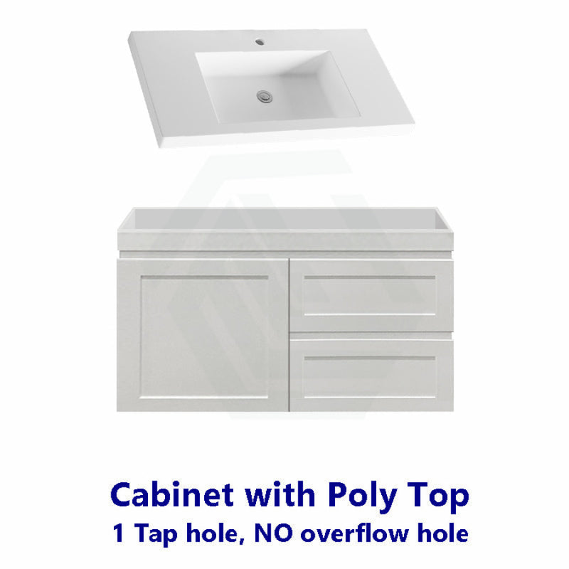 600-1500Mm Miami Wall Hung Bathroom Floating Vanity With Left / Right Drawers Matt White Shaker