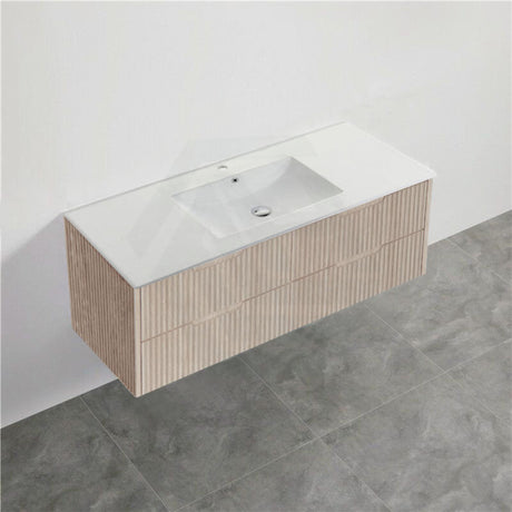 600-1500Mm Bali Wall Hung Bathroom Floating Vanity American Oak Linear Fluted Cabinet Pvc Coating