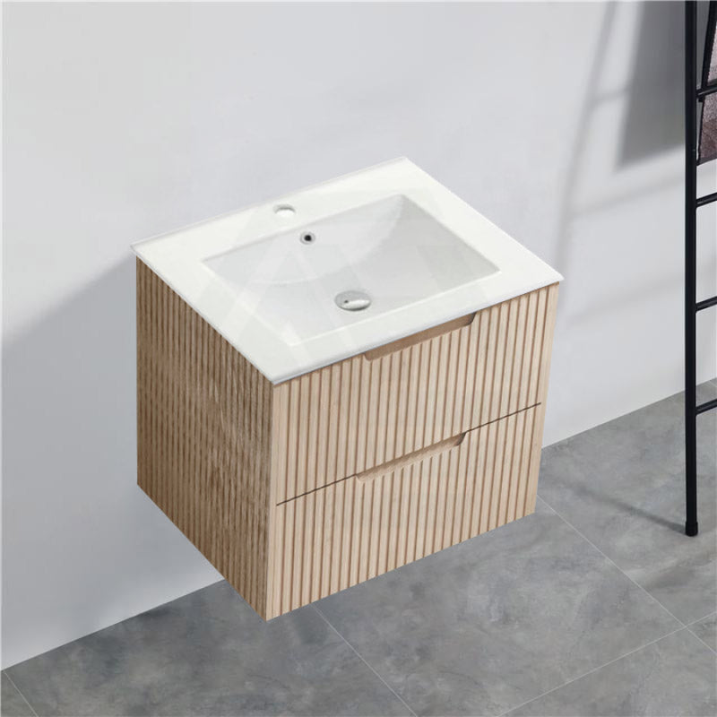 600-1500Mm Bali Wall Hung Bathroom Floating Vanity American Oak Linear Fluted Cabinet Pvc Coating