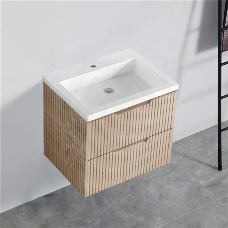 600-1500Mm Bali Wall Hung Bathroom Floating Vanity American Oak Linear Fluted Cabinet Pvc Coating