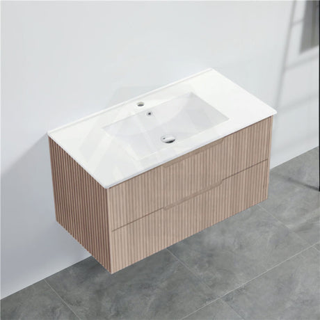 600-1500Mm Bali Wall Hung Bathroom Floating Vanity American Oak Linear Fluted Cabinet Pvc Coating