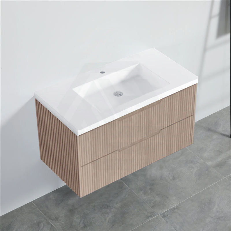 600-1500Mm Bali Wall Hung Bathroom Floating Vanity American Oak Linear Fluted Cabinet Pvc Coating