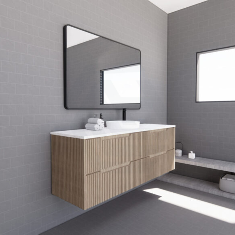 600-1500Mm Bali Wall Hung Bathroom Floating Vanity American Oak Linear Fluted Cabinet Pvc Coating