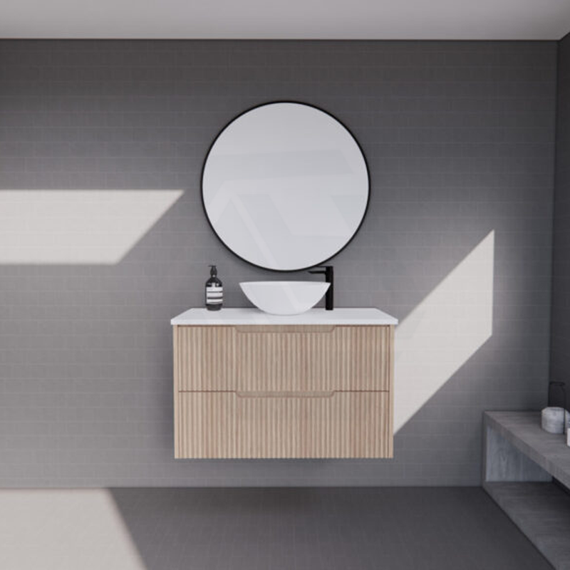 600-1500Mm Bali Wall Hung Bathroom Floating Vanity American Oak Linear Fluted Cabinet Pvc Coating