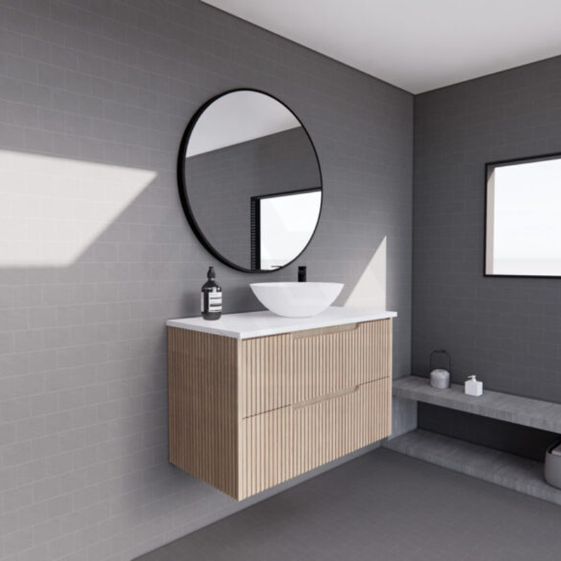 600-1500Mm Bali Wall Hung Bathroom Floating Vanity American Oak Linear Fluted Cabinet Pvc Coating