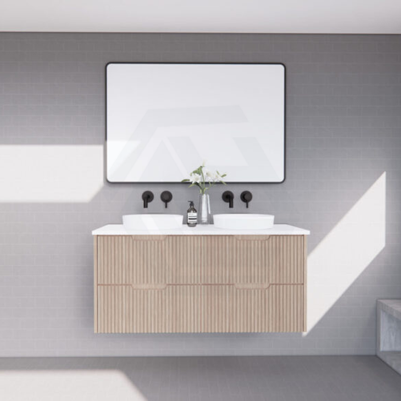 600-1500Mm Bali Wall Hung Bathroom Floating Vanity American Oak Linear Fluted Cabinet Pvc Coating