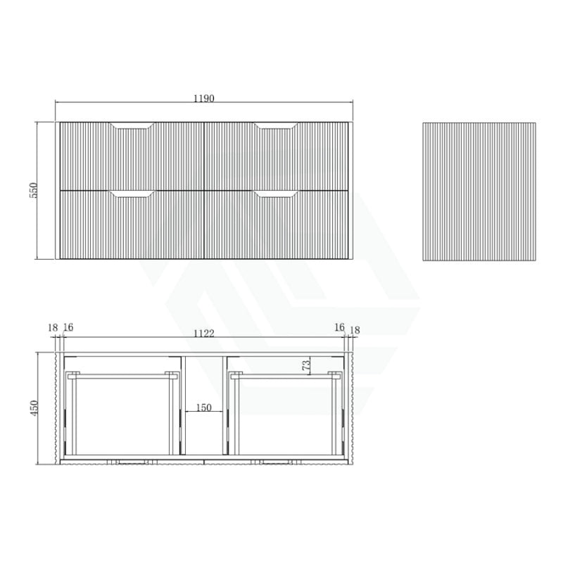 600 - 1500Mm Bali Wall Hung Bathroom Floating Vanity American Oak Linear Fluted Cabinet Pvc Coating