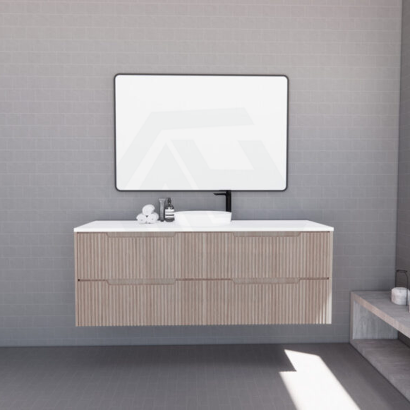 600-1500Mm Bali Wall Hung Bathroom Floating Vanity American Oak Linear Fluted Cabinet Pvc Coating