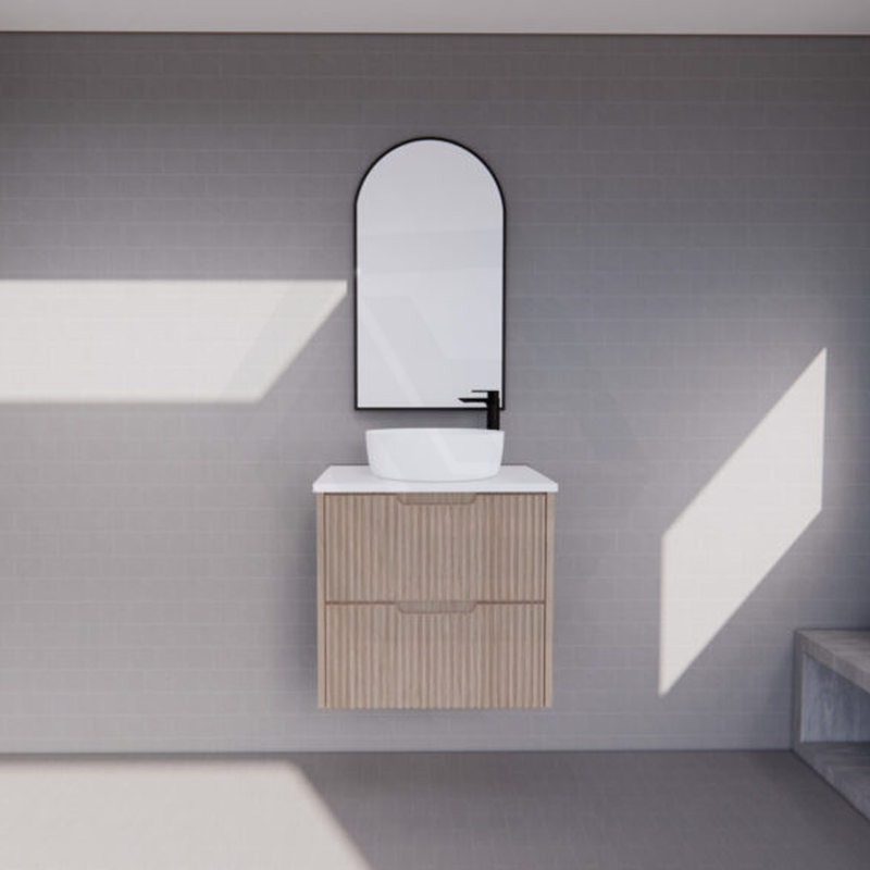 600-1500Mm Bali Wall Hung Bathroom Floating Vanity American Oak Linear Fluted Cabinet Pvc Coating