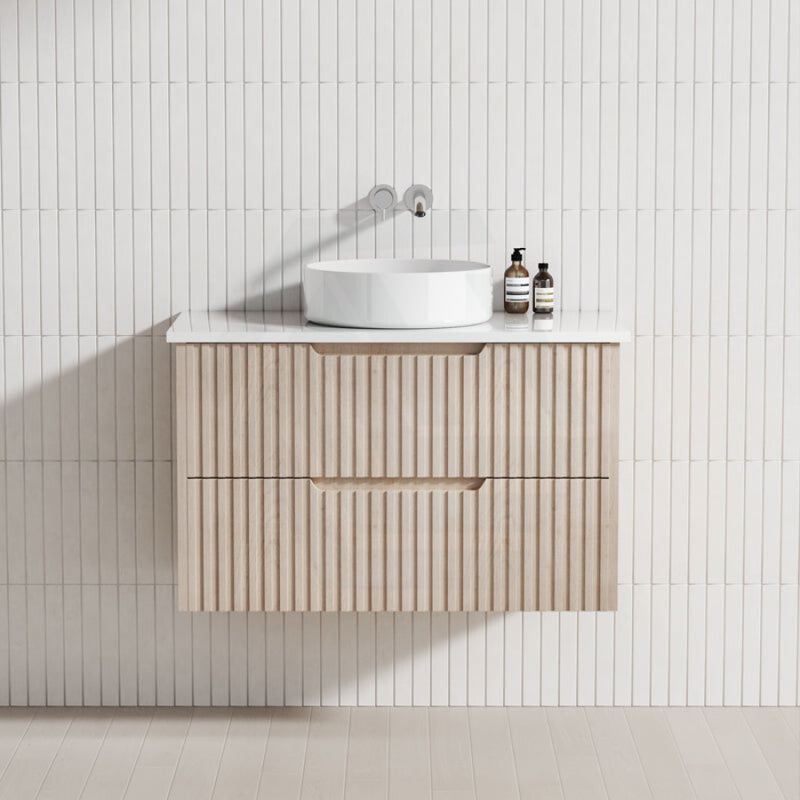 600-1500Mm Bali Wall Hung Bathroom Floating Vanity American Oak Linear Fluted Cabinet Pvc Coating