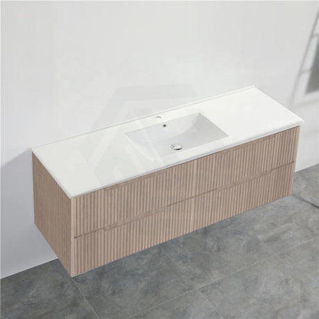 600-1500Mm Bali Wall Hung Bathroom Floating Vanity American Oak Linear Fluted Cabinet Pvc Coating