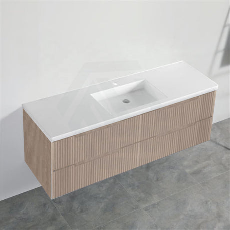 600-1500Mm Bali Wall Hung Bathroom Floating Vanity American Oak Linear Fluted Cabinet Pvc Coating