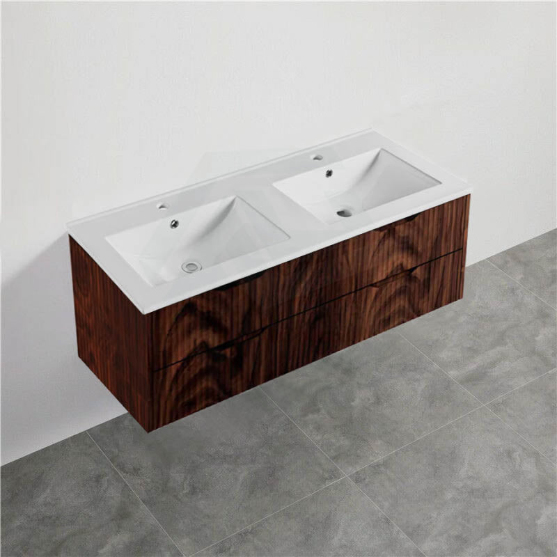 600-1500Mm Bali Wall Hung Bathroom Floating Vanity Brown Oak Linear Fluted Cabinet Pvc Coating