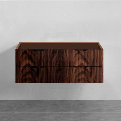 600-1500Mm Bali Wall Hung Bathroom Floating Vanity Brown Oak Linear Fluted Cabinet Pvc Coating