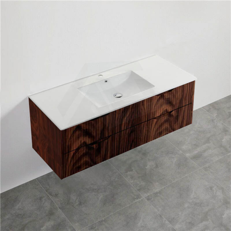 600-1500Mm Bali Wall Hung Bathroom Floating Vanity Brown Oak Linear Fluted Cabinet Pvc Coating