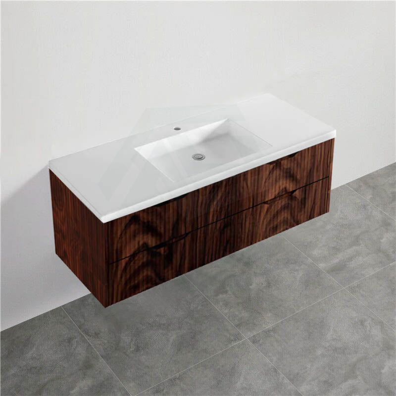 600-1500Mm Bali Wall Hung Bathroom Floating Vanity Brown Oak Linear Fluted Cabinet Pvc Coating