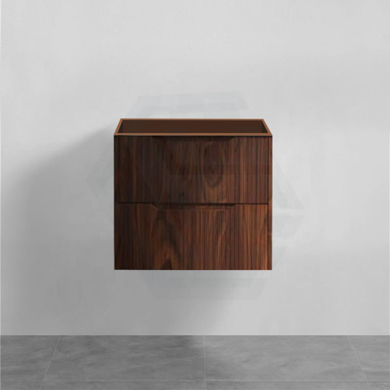 600-1500Mm Bali Wall Hung Bathroom Floating Vanity Brown Oak Linear Fluted Cabinet Pvc Coating