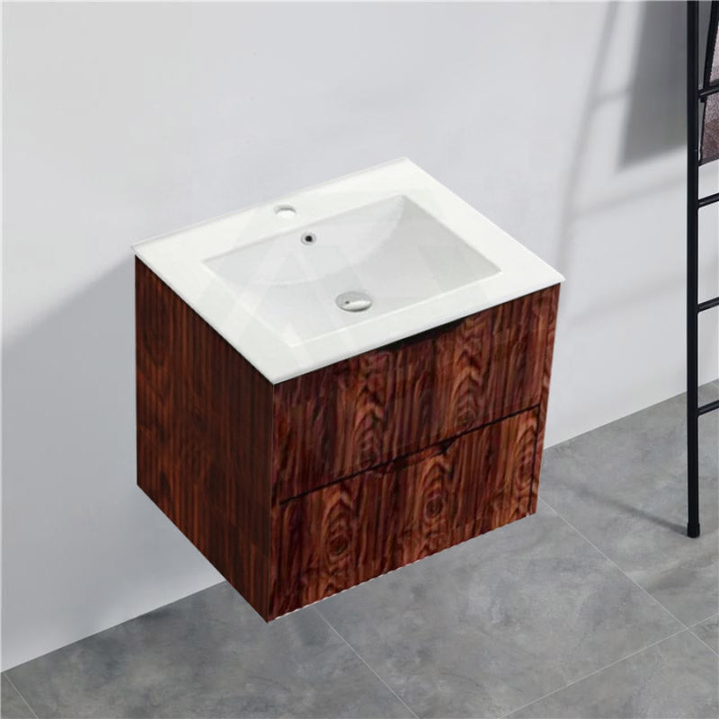 600-1500Mm Bali Wall Hung Bathroom Floating Vanity Brown Oak Linear Fluted Cabinet Pvc Coating