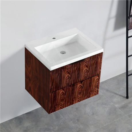 600-1500Mm Bali Wall Hung Bathroom Floating Vanity Brown Oak Linear Fluted Cabinet Pvc Coating