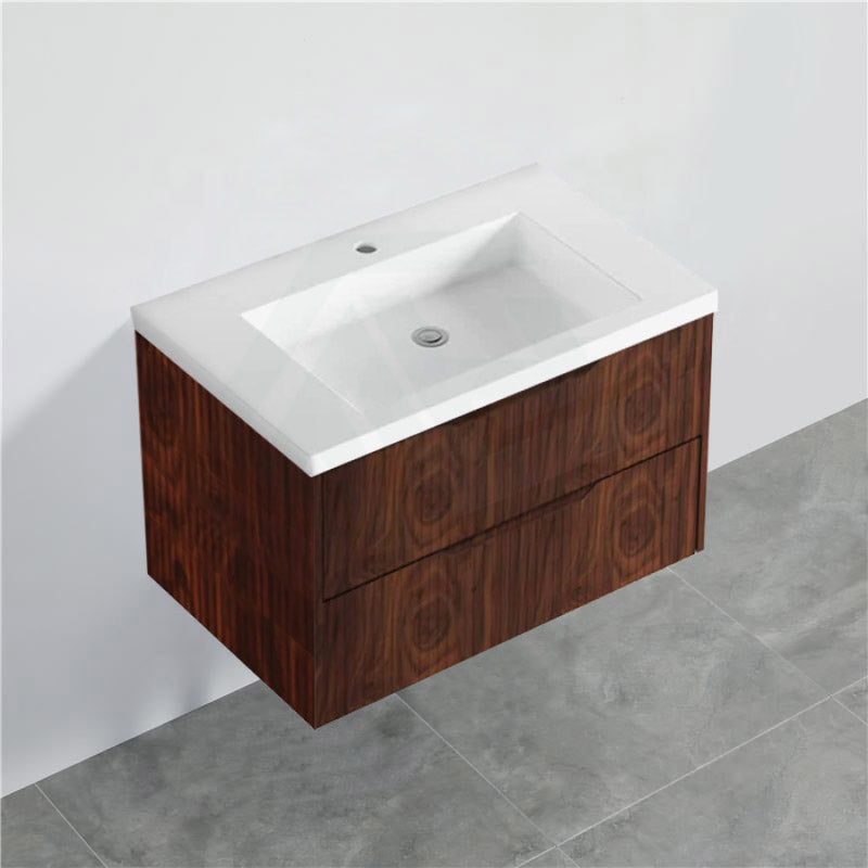 600-1500Mm Bali Wall Hung Bathroom Floating Vanity Brown Oak Linear Fluted Cabinet Pvc Coating