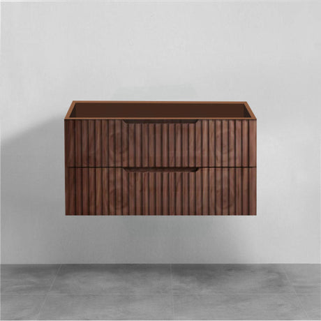 600-1500Mm Bali Wall Hung Bathroom Floating Vanity Brown Oak Linear Fluted Cabinet Pvc Coating