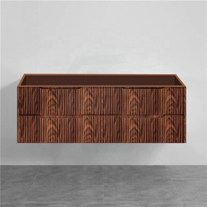 600-1500Mm Bali Wall Hung Bathroom Floating Vanity Brown Oak Linear Fluted Cabinet Pvc Coating