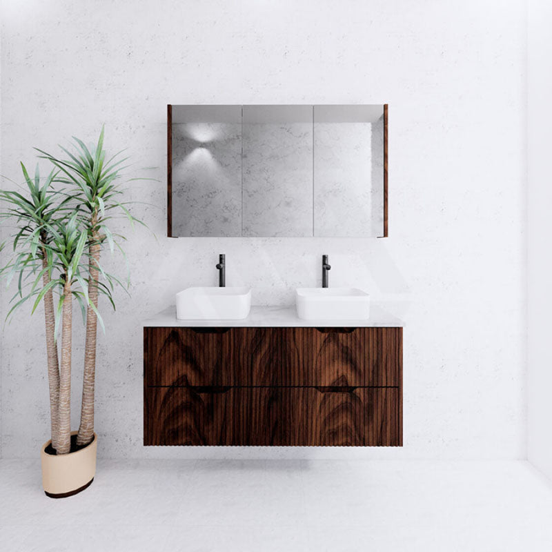 600-1500Mm Bali Wall Hung Bathroom Floating Vanity Brown Oak Linear Fluted Cabinet Pvc Coating