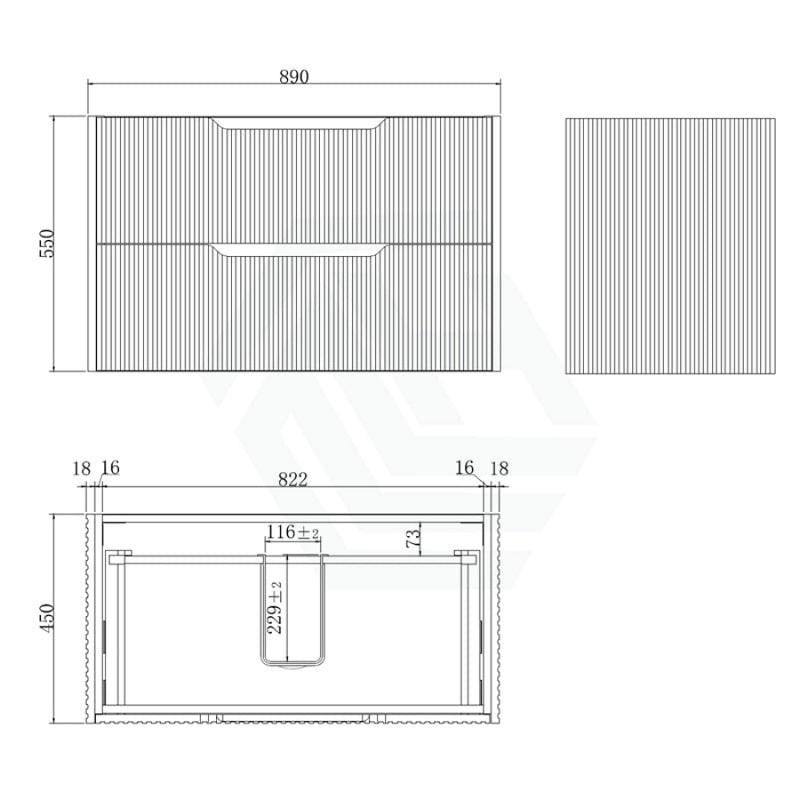 600 - 1500Mm Bali Wall Hung Bathroom Floating Vanity Brown Oak Linear Fluted Cabinet Pvc Coating