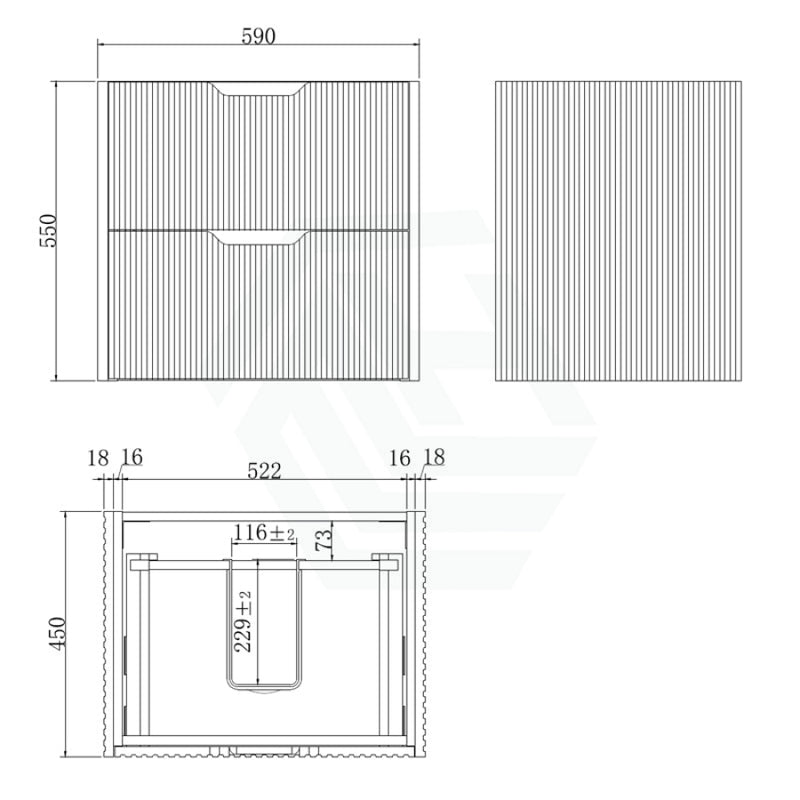 600 - 1500Mm Bali Wall Hung Bathroom Floating Vanity Brown Oak Linear Fluted Cabinet Pvc Coating