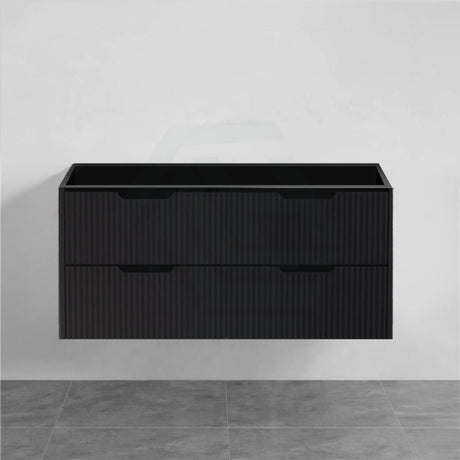 600-1500Mm Bali Wall Hung Bathroom Floating Vanity Matt Black Linear Fluted Cabinet Pvc Coating