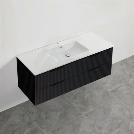 600-1500Mm Bali Wall Hung Bathroom Floating Vanity Matt Black Linear Fluted Cabinet Pvc Coating