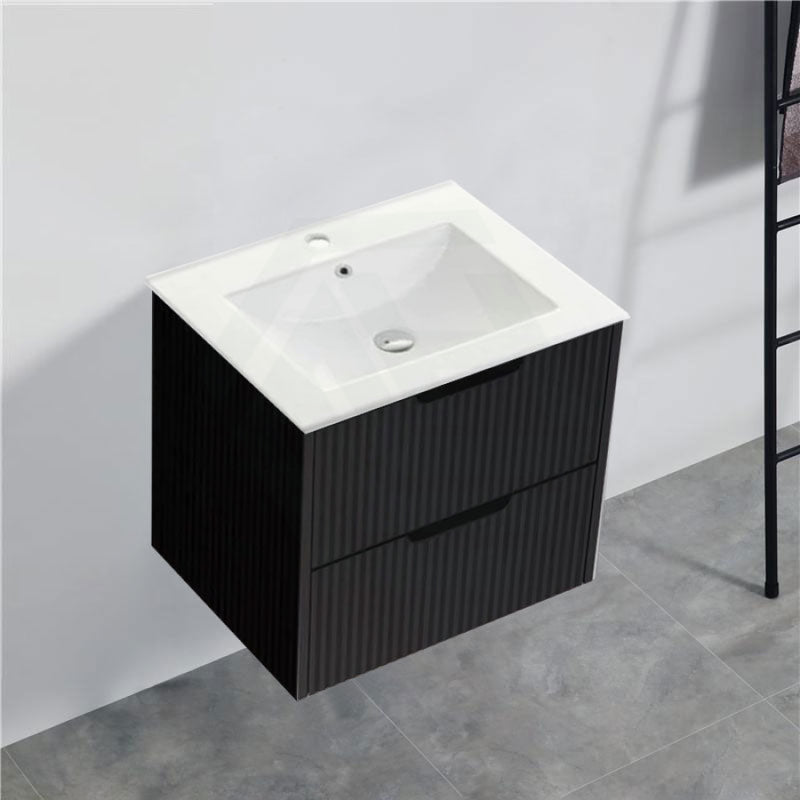 600-1500Mm Bali Wall Hung Bathroom Floating Vanity Matt Black Linear Fluted Cabinet Pvc Coating