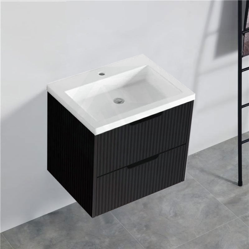 600-1500Mm Bali Wall Hung Bathroom Floating Vanity Matt Black Linear Fluted Cabinet Pvc Coating