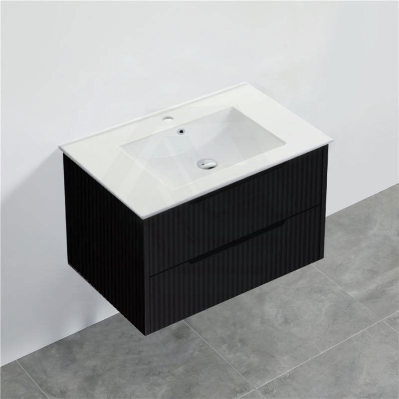 600-1500Mm Bali Wall Hung Bathroom Floating Vanity Matt Black Linear Fluted Cabinet Pvc Coating