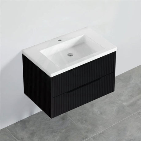 600-1500Mm Bali Wall Hung Bathroom Floating Vanity Matt Black Linear Fluted Cabinet Pvc Coating