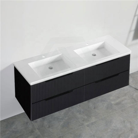 600-1500Mm Bali Wall Hung Bathroom Floating Vanity Matt Black Linear Fluted Cabinet Pvc Coating