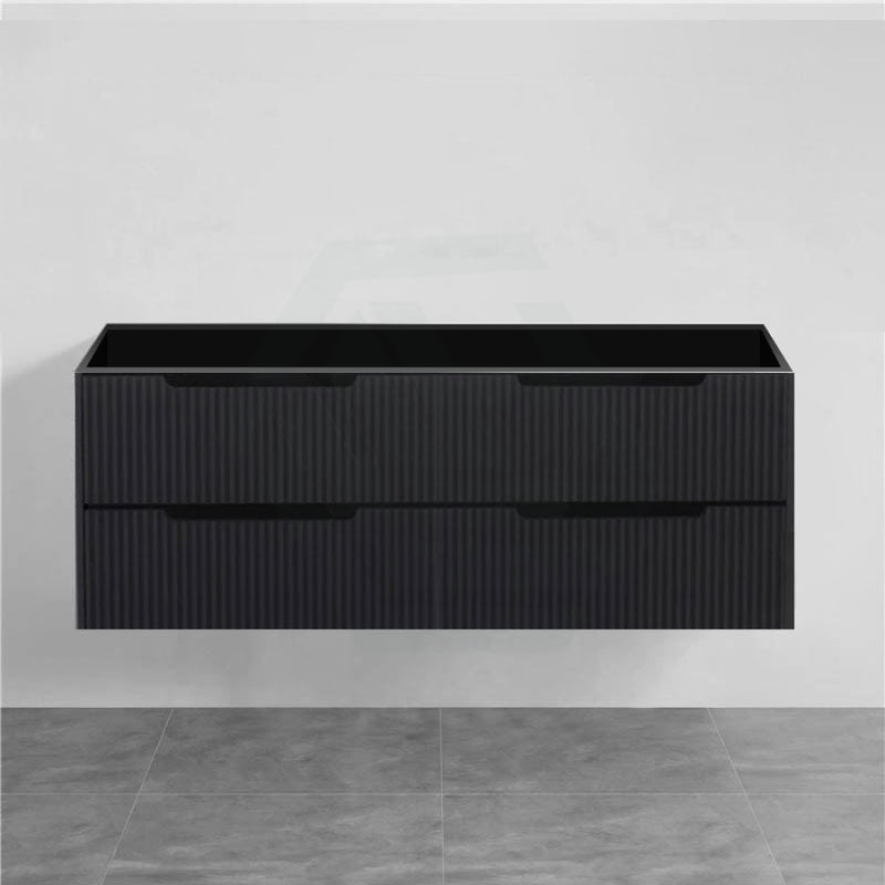 600-1500Mm Bali Wall Hung Bathroom Floating Vanity Matt Black Linear Fluted Cabinet Pvc Coating