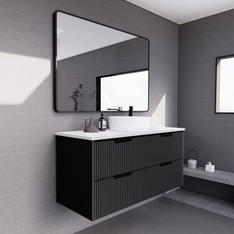 600-1500Mm Bali Wall Hung Bathroom Floating Vanity Matt Black Linear Fluted Cabinet Pvc Coating