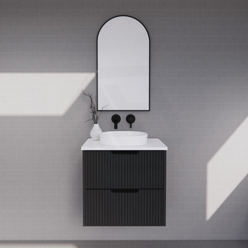 600-1500Mm Bali Wall Hung Bathroom Floating Vanity Matt Black Linear Fluted Cabinet Pvc Coating