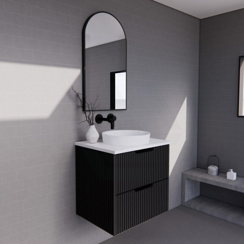 600-1500Mm Bali Wall Hung Bathroom Floating Vanity Matt Black Linear Fluted Cabinet Pvc Coating